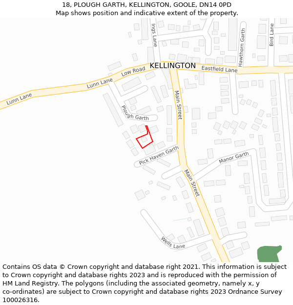 18, PLOUGH GARTH, KELLINGTON, GOOLE, DN14 0PD: Location map and indicative extent of plot