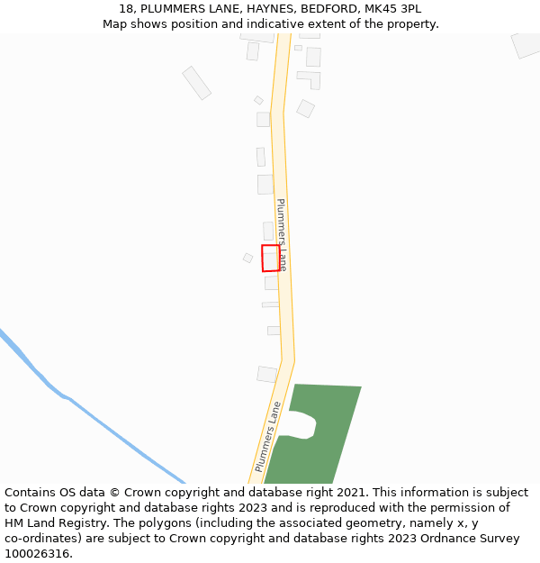 18, PLUMMERS LANE, HAYNES, BEDFORD, MK45 3PL: Location map and indicative extent of plot