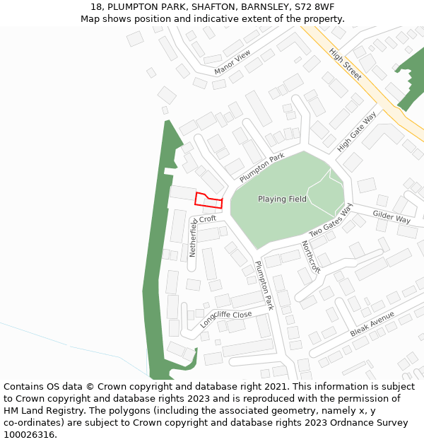 18, PLUMPTON PARK, SHAFTON, BARNSLEY, S72 8WF: Location map and indicative extent of plot