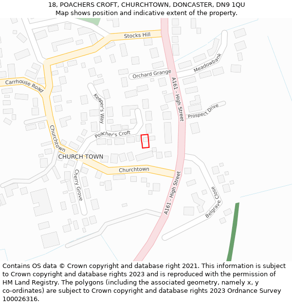 18, POACHERS CROFT, CHURCHTOWN, DONCASTER, DN9 1QU: Location map and indicative extent of plot