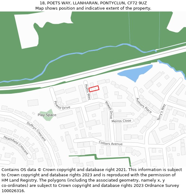 18, POETS WAY, LLANHARAN, PONTYCLUN, CF72 9UZ: Location map and indicative extent of plot