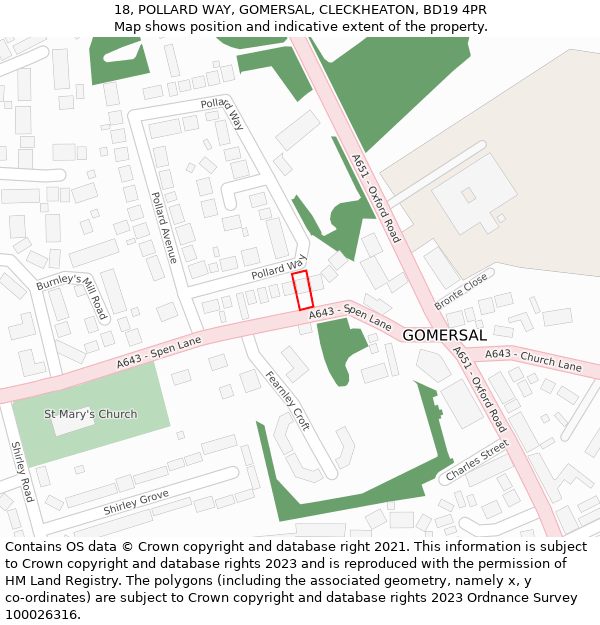 18, POLLARD WAY, GOMERSAL, CLECKHEATON, BD19 4PR: Location map and indicative extent of plot