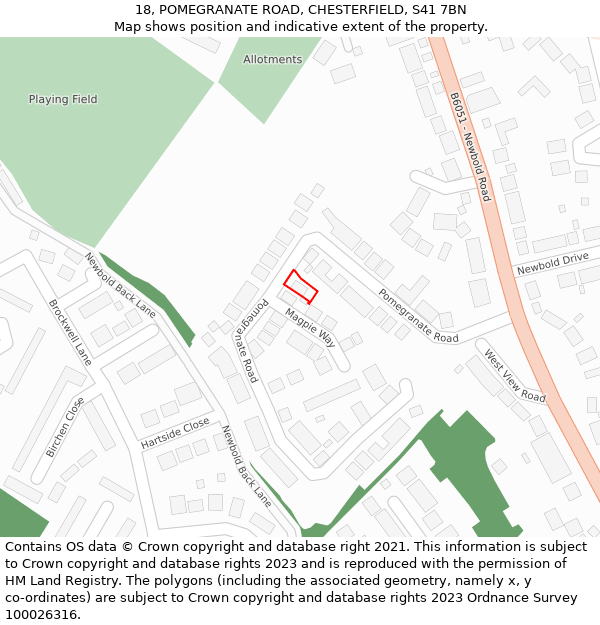 18, POMEGRANATE ROAD, CHESTERFIELD, S41 7BN: Location map and indicative extent of plot