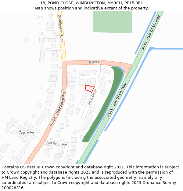 18, POND CLOSE, WIMBLINGTON, MARCH, PE15 0RL: Location map and indicative extent of plot