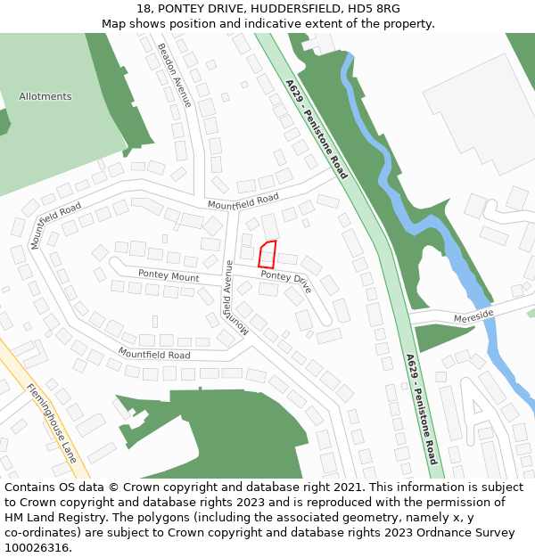 18, PONTEY DRIVE, HUDDERSFIELD, HD5 8RG: Location map and indicative extent of plot