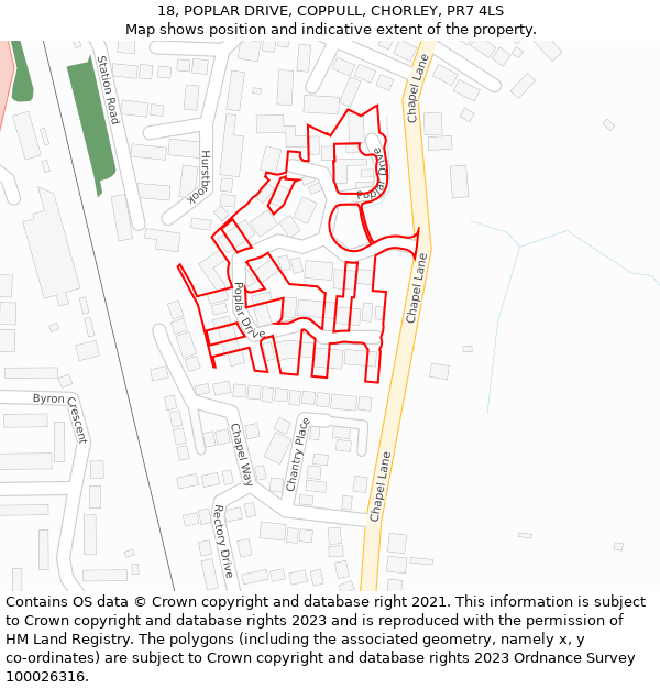 18, POPLAR DRIVE, COPPULL, CHORLEY, PR7 4LS: Location map and indicative extent of plot