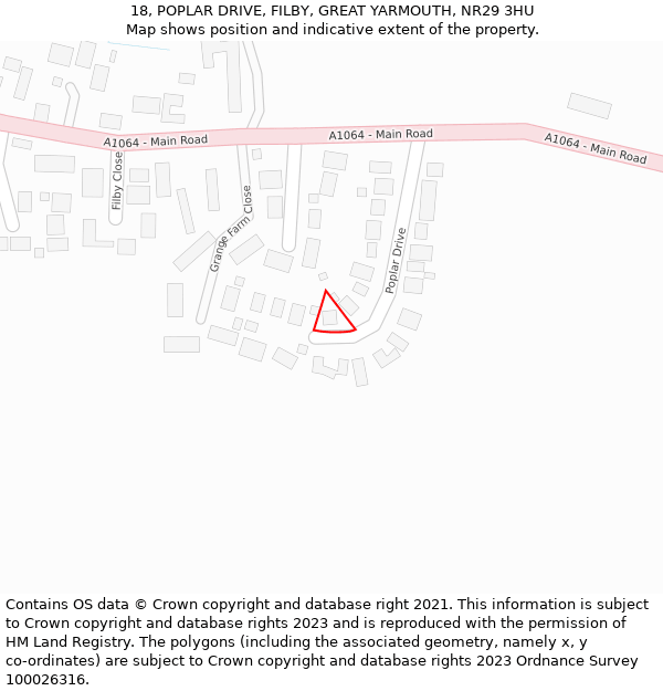 18, POPLAR DRIVE, FILBY, GREAT YARMOUTH, NR29 3HU: Location map and indicative extent of plot