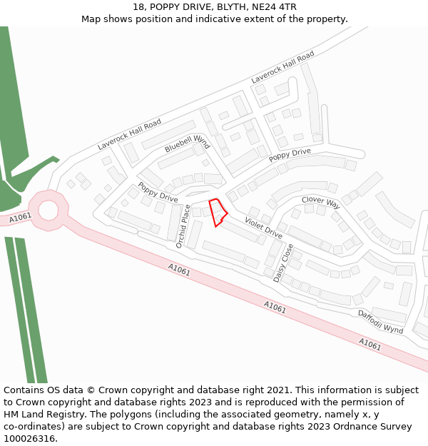 18, POPPY DRIVE, BLYTH, NE24 4TR: Location map and indicative extent of plot