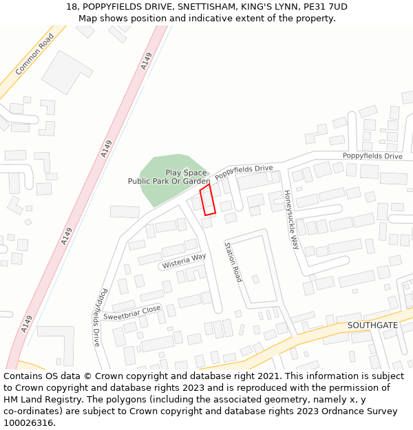 18, POPPYFIELDS DRIVE, SNETTISHAM, KING'S LYNN, PE31 7UD: Location map and indicative extent of plot