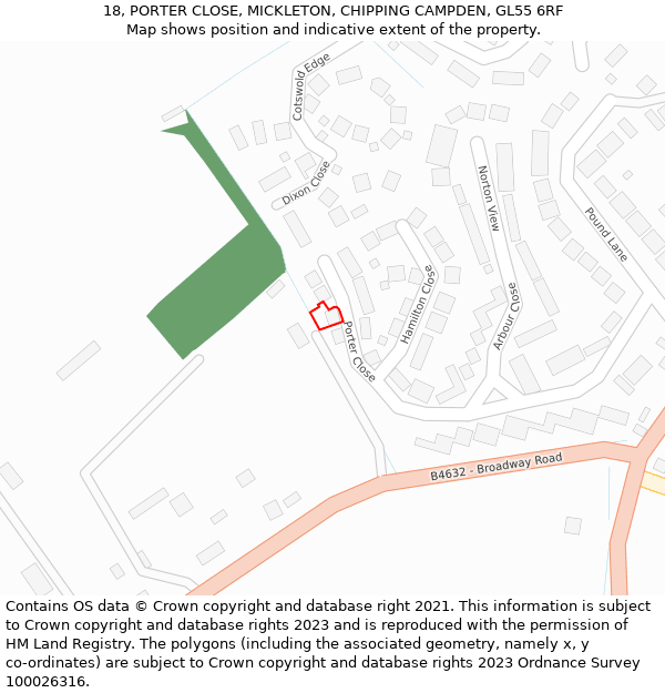 18, PORTER CLOSE, MICKLETON, CHIPPING CAMPDEN, GL55 6RF: Location map and indicative extent of plot