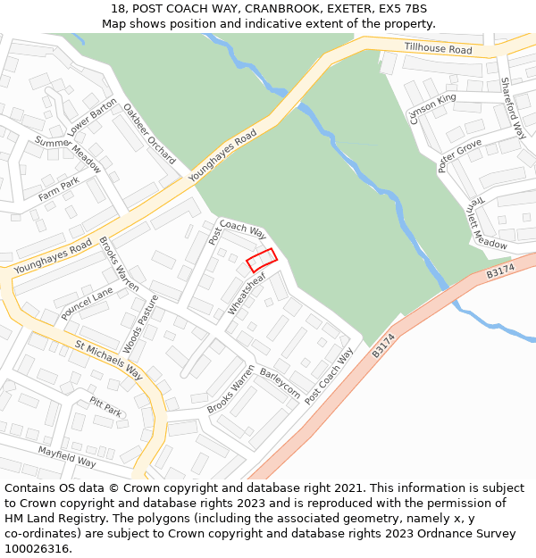 18, POST COACH WAY, CRANBROOK, EXETER, EX5 7BS: Location map and indicative extent of plot