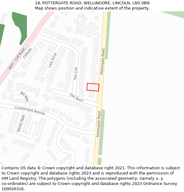 18, POTTERGATE ROAD, WELLINGORE, LINCOLN, LN5 0BN: Location map and indicative extent of plot