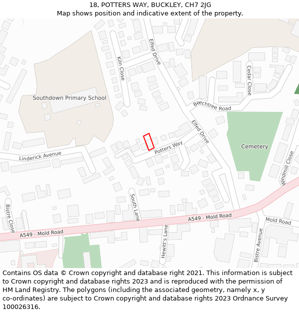 18, POTTERS WAY, BUCKLEY, CH7 2JG: Location map and indicative extent of plot