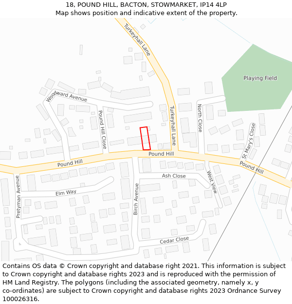 18, POUND HILL, BACTON, STOWMARKET, IP14 4LP: Location map and indicative extent of plot