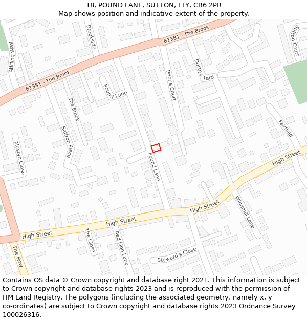 18, POUND LANE, SUTTON, ELY, CB6 2PR: Location map and indicative extent of plot