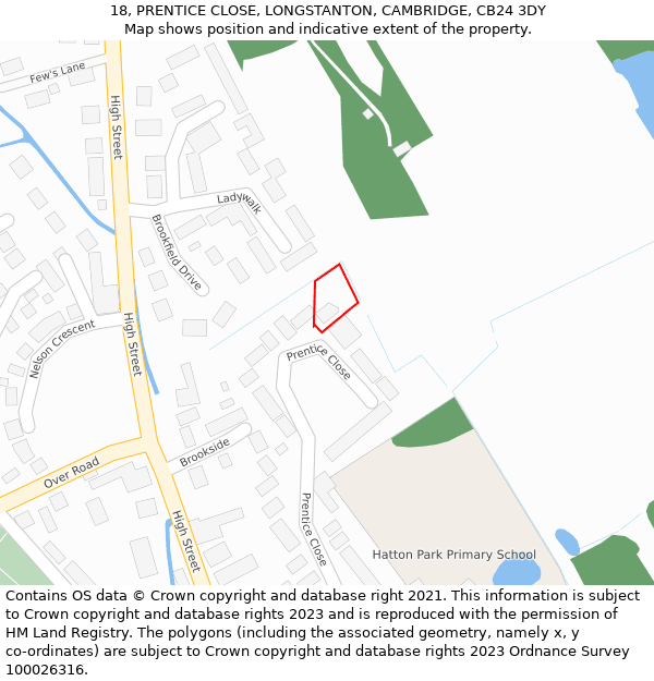 18, PRENTICE CLOSE, LONGSTANTON, CAMBRIDGE, CB24 3DY: Location map and indicative extent of plot