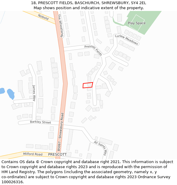 18, PRESCOTT FIELDS, BASCHURCH, SHREWSBURY, SY4 2EL: Location map and indicative extent of plot