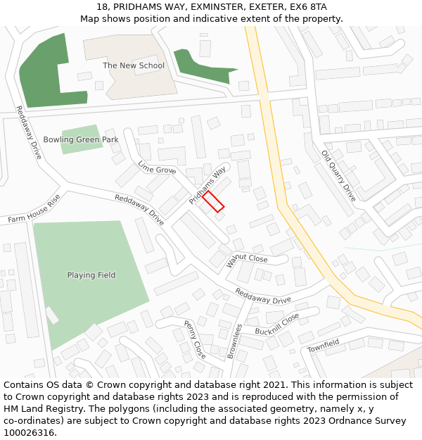 18, PRIDHAMS WAY, EXMINSTER, EXETER, EX6 8TA: Location map and indicative extent of plot