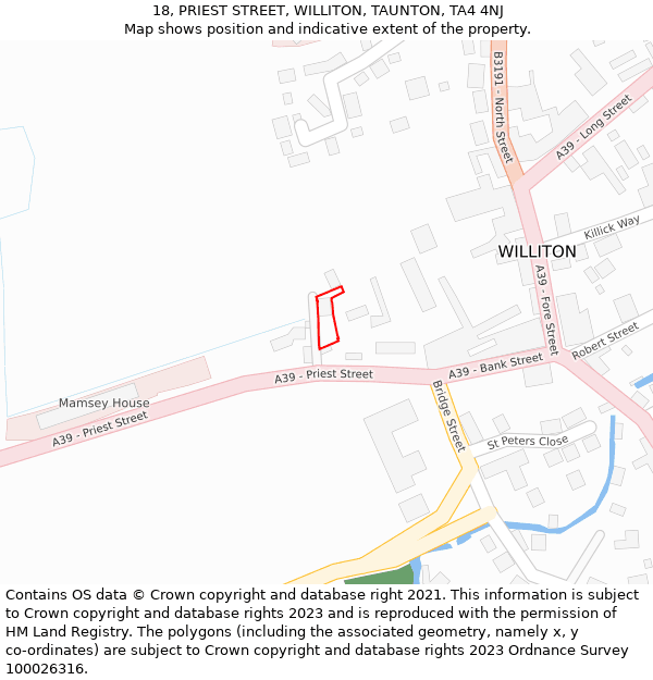 18, PRIEST STREET, WILLITON, TAUNTON, TA4 4NJ: Location map and indicative extent of plot