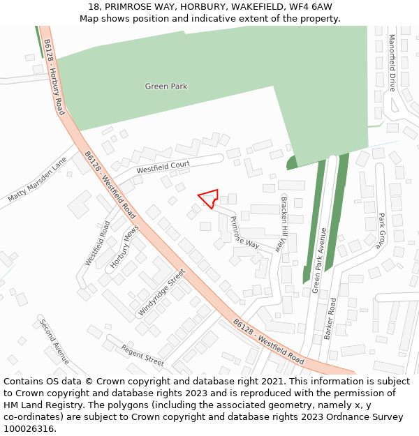 18, PRIMROSE WAY, HORBURY, WAKEFIELD, WF4 6AW: Location map and indicative extent of plot