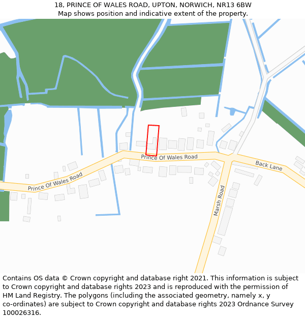 18, PRINCE OF WALES ROAD, UPTON, NORWICH, NR13 6BW: Location map and indicative extent of plot