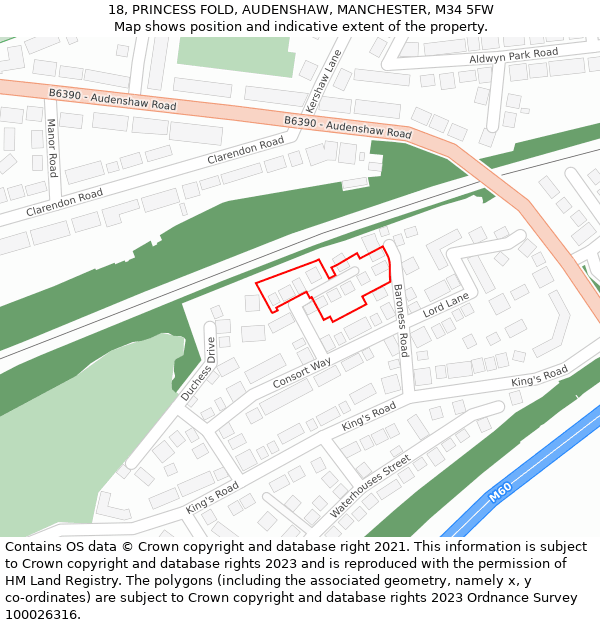 18, PRINCESS FOLD, AUDENSHAW, MANCHESTER, M34 5FW: Location map and indicative extent of plot