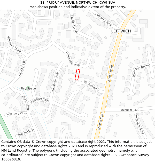 18, PRIORY AVENUE, NORTHWICH, CW9 8UA: Location map and indicative extent of plot