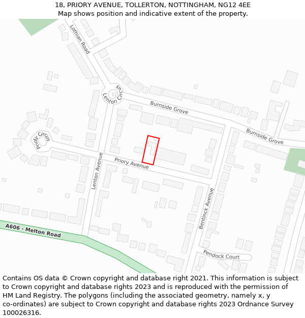 18, PRIORY AVENUE, TOLLERTON, NOTTINGHAM, NG12 4EE: Location map and indicative extent of plot