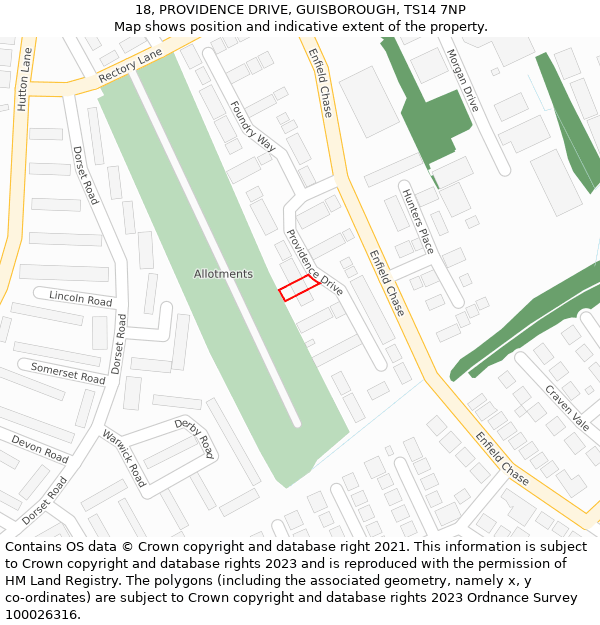 18, PROVIDENCE DRIVE, GUISBOROUGH, TS14 7NP: Location map and indicative extent of plot