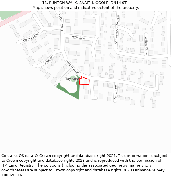 18, PUNTON WALK, SNAITH, GOOLE, DN14 9TH: Location map and indicative extent of plot