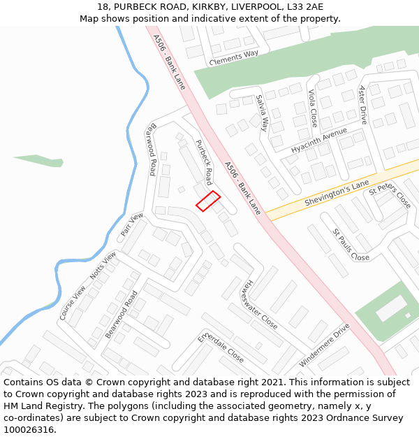 18, PURBECK ROAD, KIRKBY, LIVERPOOL, L33 2AE: Location map and indicative extent of plot