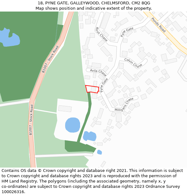 18, PYNE GATE, GALLEYWOOD, CHELMSFORD, CM2 8QG: Location map and indicative extent of plot