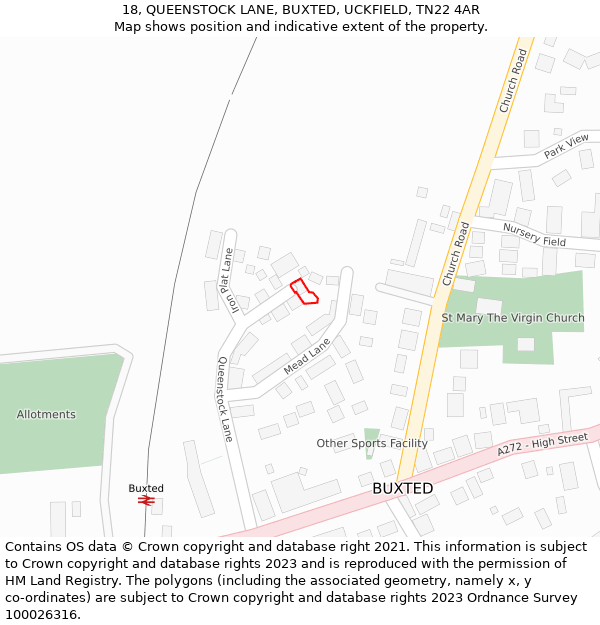 18, QUEENSTOCK LANE, BUXTED, UCKFIELD, TN22 4AR: Location map and indicative extent of plot