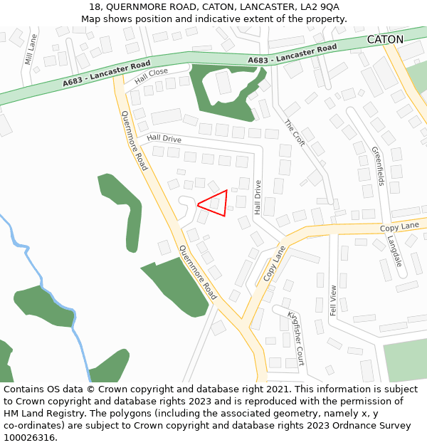 18, QUERNMORE ROAD, CATON, LANCASTER, LA2 9QA: Location map and indicative extent of plot