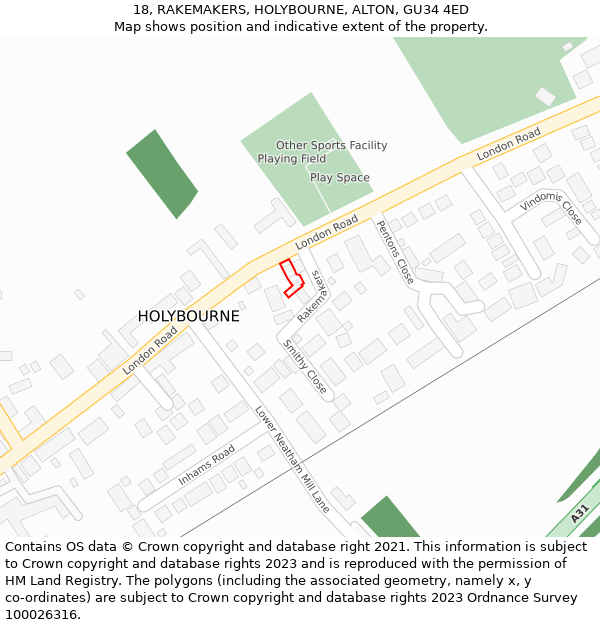 18, RAKEMAKERS, HOLYBOURNE, ALTON, GU34 4ED: Location map and indicative extent of plot