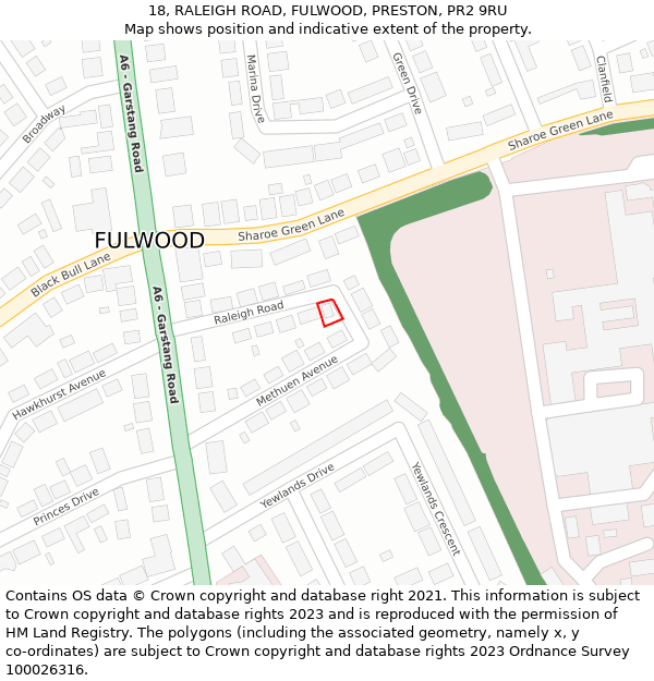 18, RALEIGH ROAD, FULWOOD, PRESTON, PR2 9RU: Location map and indicative extent of plot