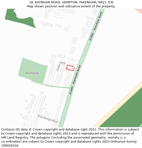 18, RAYNHAM ROAD, HEMPTON, FAKENHAM, NR21 7LN: Location map and indicative extent of plot