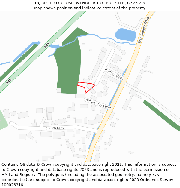 18, RECTORY CLOSE, WENDLEBURY, BICESTER, OX25 2PG: Location map and indicative extent of plot