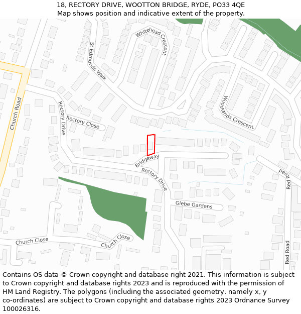 18, RECTORY DRIVE, WOOTTON BRIDGE, RYDE, PO33 4QE: Location map and indicative extent of plot