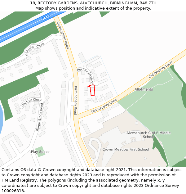 18, RECTORY GARDENS, ALVECHURCH, BIRMINGHAM, B48 7TH: Location map and indicative extent of plot