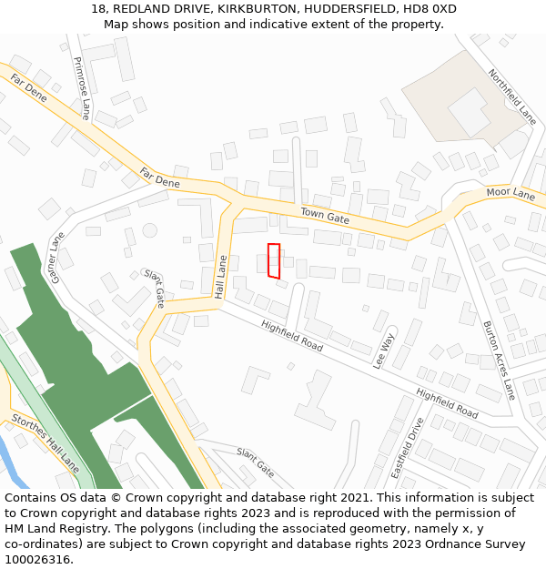 18, REDLAND DRIVE, KIRKBURTON, HUDDERSFIELD, HD8 0XD: Location map and indicative extent of plot