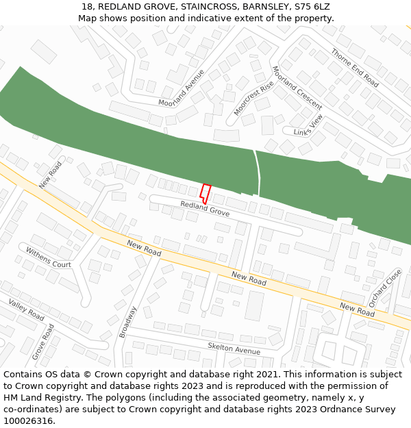 18, REDLAND GROVE, STAINCROSS, BARNSLEY, S75 6LZ: Location map and indicative extent of plot