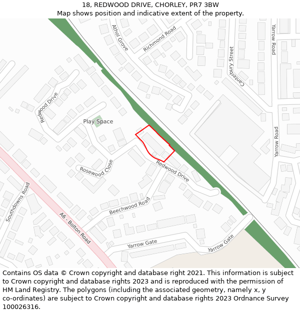 18, REDWOOD DRIVE, CHORLEY, PR7 3BW: Location map and indicative extent of plot