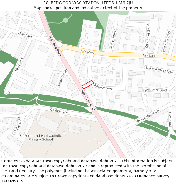 18, REDWOOD WAY, YEADON, LEEDS, LS19 7JU: Location map and indicative extent of plot