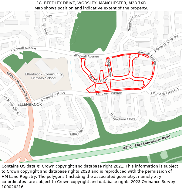 18, REEDLEY DRIVE, WORSLEY, MANCHESTER, M28 7XR: Location map and indicative extent of plot