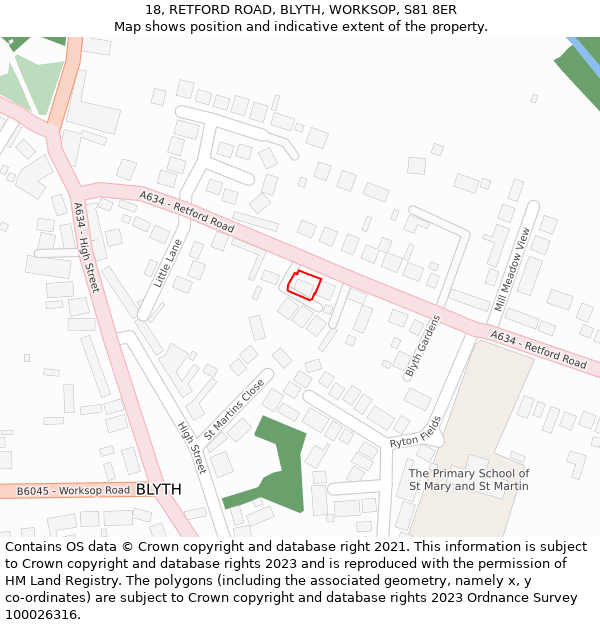 18, RETFORD ROAD, BLYTH, WORKSOP, S81 8ER: Location map and indicative extent of plot