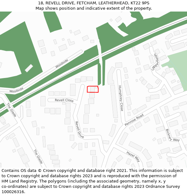 18, REVELL DRIVE, FETCHAM, LEATHERHEAD, KT22 9PS: Location map and indicative extent of plot