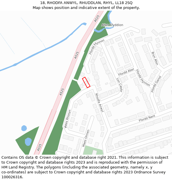 18, RHODFA ANWYL, RHUDDLAN, RHYL, LL18 2SQ: Location map and indicative extent of plot