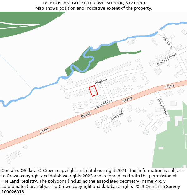 18, RHOSLAN, GUILSFIELD, WELSHPOOL, SY21 9NR: Location map and indicative extent of plot