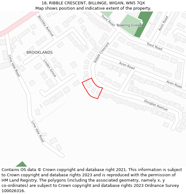 18, RIBBLE CRESCENT, BILLINGE, WIGAN, WN5 7QX: Location map and indicative extent of plot